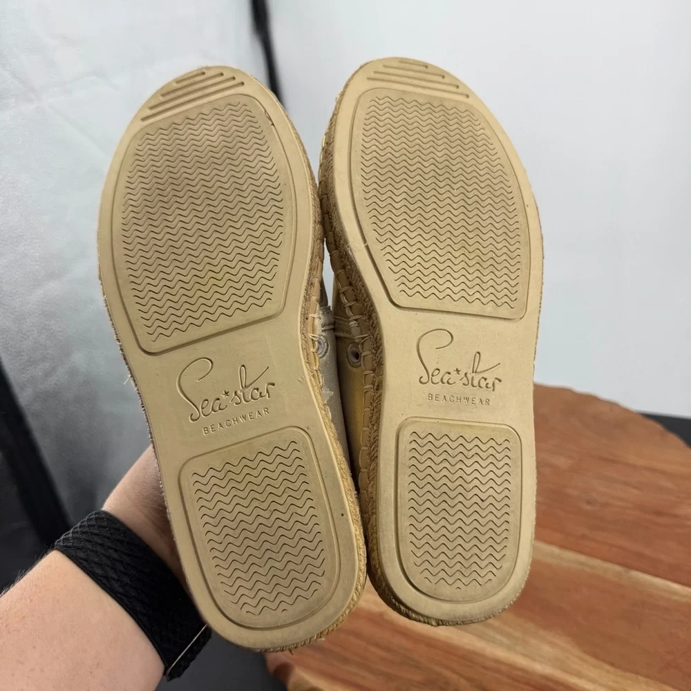 Sea Star Metallic Gold Slip-On Espadrille water shoes for Women. Size 6